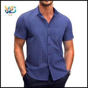 Men's Short Sleeve Button Down Shirt Wrinkle Free Polka Dot Print Casual